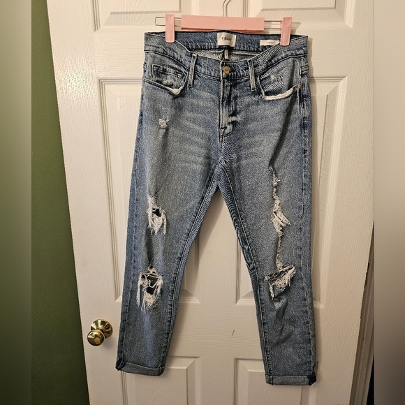 FRAME Le Garçon Straight-Leg Jeans in Beldon Rips Size 27 Slouchy - Picture 4 of 10